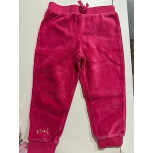 Juicy Couture Girls Pink Velour Jogger Sweatpants Gold Glitter Logo Pants